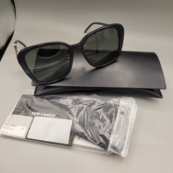 New Saint Laurent SL M78/F 002 Black Plastic Oversized Sunglasses Grey Lens - Picture 1 of 12